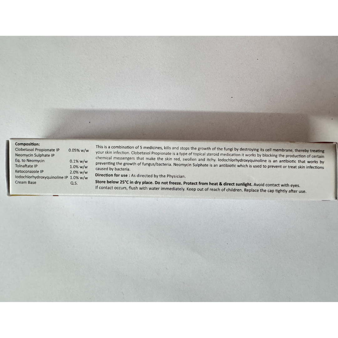 Ketoconazole, Neomycin, Tolnaftate, Clobetasol & Iodochlorhydroxyquinoline Cream 30GM